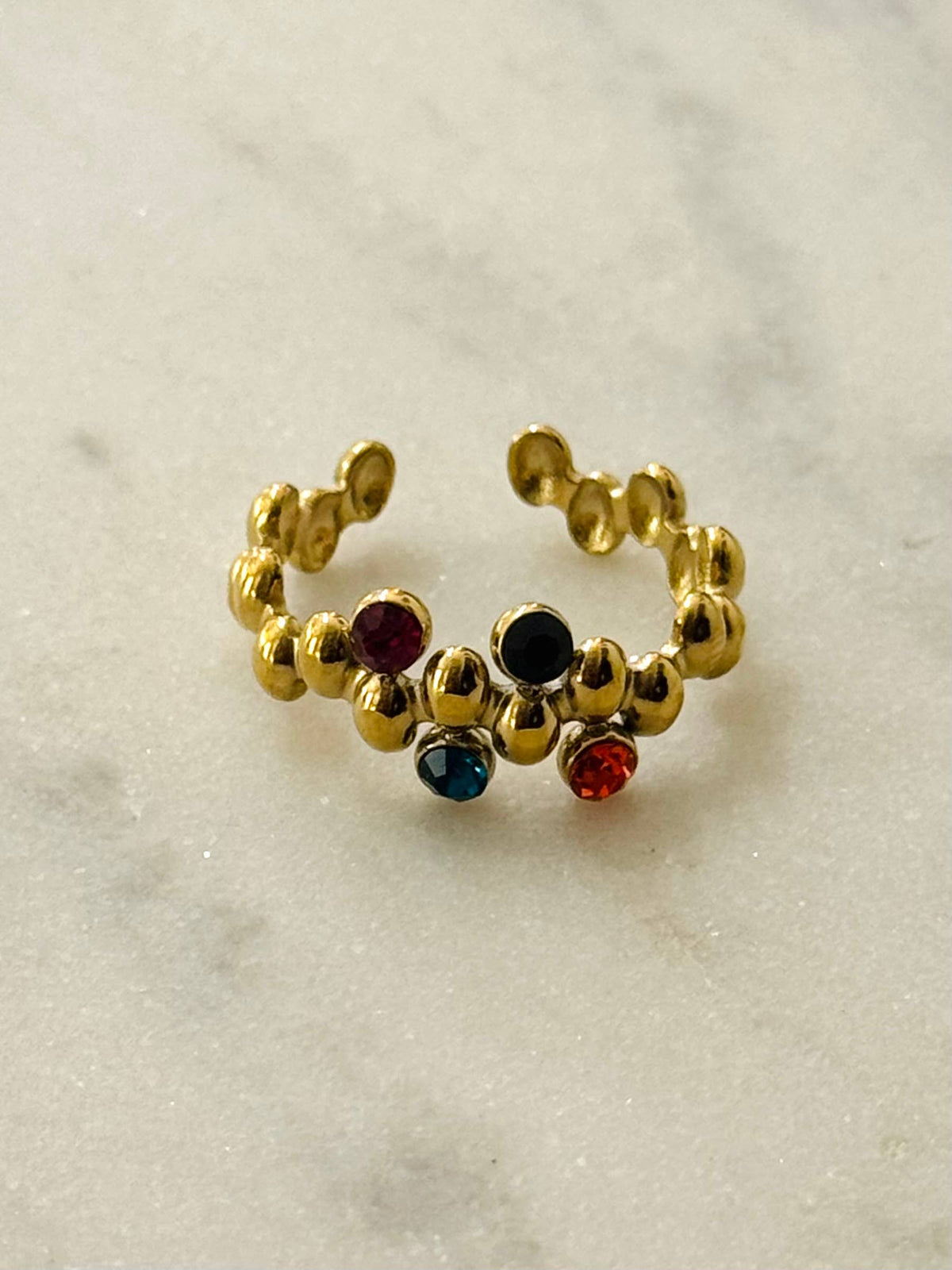 Cassette Barcelona - Bubbles justerbar ring med flerfarvede zirkonia