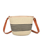 SOLEA Taske med stribet strålook og justerbar skulderrem: BEIGE/SORT