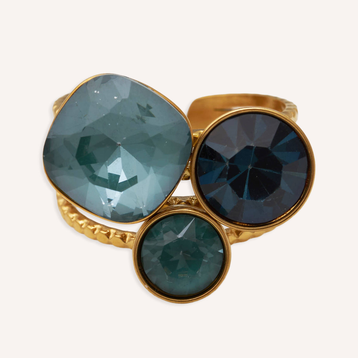Cassette Barcelona - Mirela justerbar ring med krystaller: Oil Green